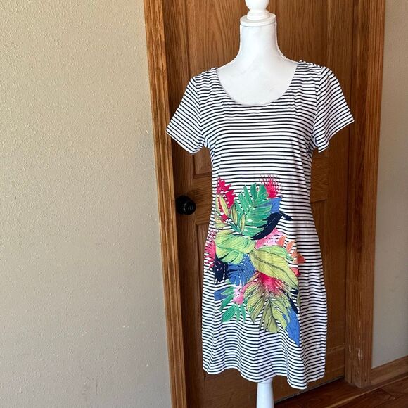 TOMMY BAHAMA Striped Floral Sunset Shadow T-Shirt Short Sleeve Dress - Picture 2 of 10